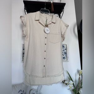 Umgee Beige Button-Up Shirt with Pocket